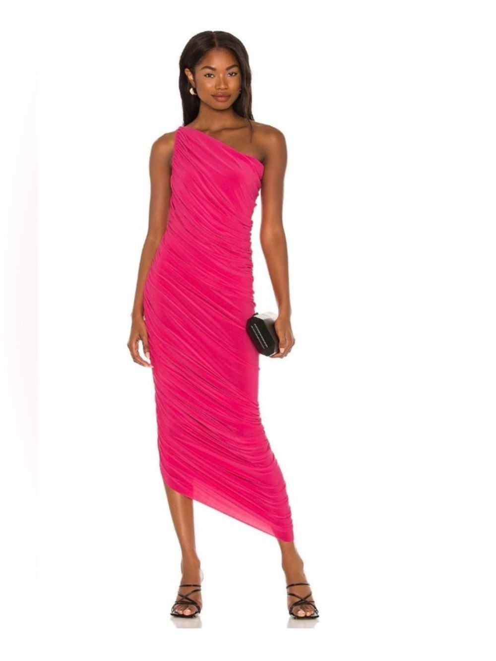Norma Kamali Diana Ruched One-Shoulder Midi Dress nwt xs